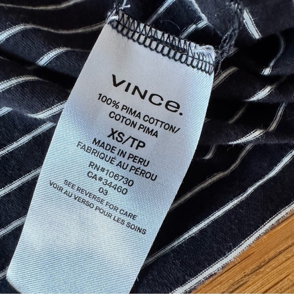 Vince XS Pima Cotton Basics Top Striped Navy White Thin Soft - Picture 2 of 8